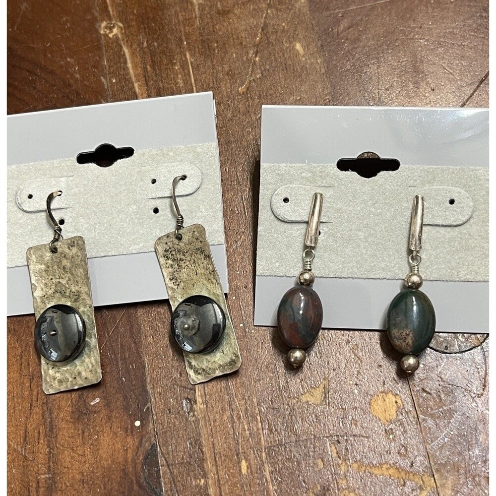 Sterling Silver Assorted Earrings Jewelry Bundle 2pcs Agate Stone Hemitate